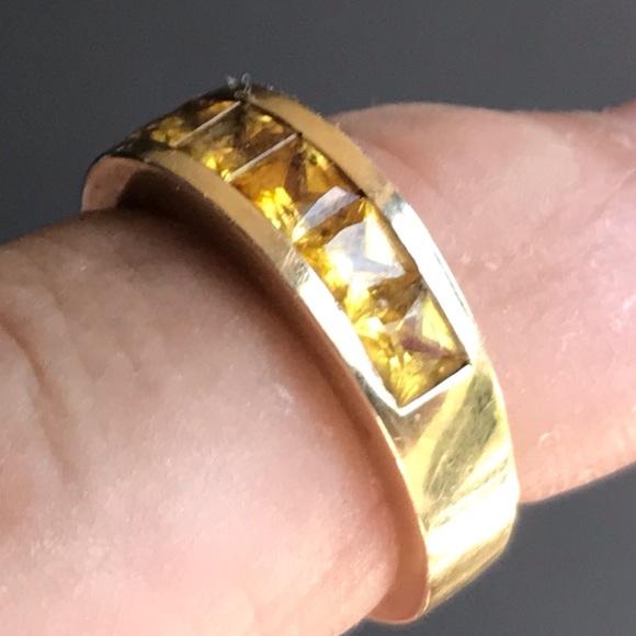 18k YELLOW GOLD & YELLOW SAPPHIRE BAND RING W APPRAISAL. Sz 7.5 - Picture 5 of 14